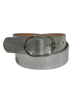 Brave Medora Metallic Silver Belt Italian Leather Silver Tone Oval Buckle Sz 32
